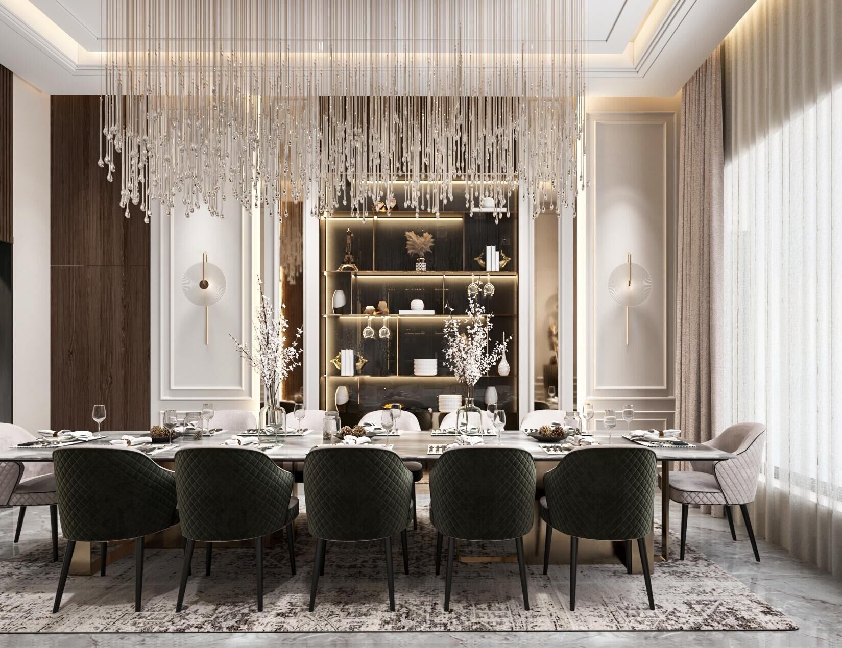 18mm Particle Board Glass Dining Room Cabinet with Modern Design and PANEL Wood Style