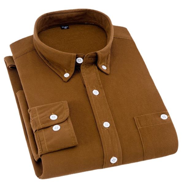 NO Needle Detection Woven Shirts for Men M-5XL Long Sleeve Plain Dyed Polos Corduroy