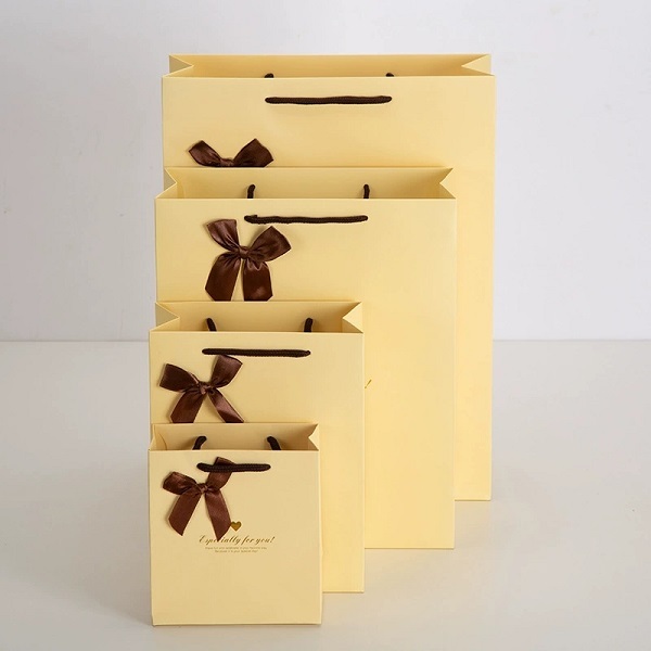 Paper Gift Shopping Bags with Satin Ribbon Bow Knot Handles for Luxury Retail