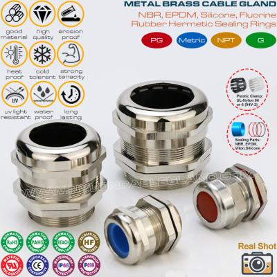 Prensa-cabos metálicos impermeáveis, rosca métrica, M6x1.0~M150x2.0, latão niquelado, IP68/IP69K, série BCG