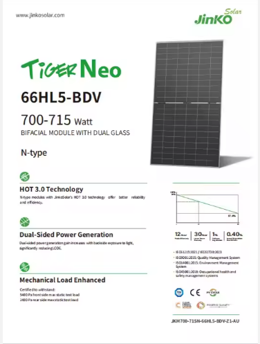 Jinko 700 Watts 705 w 710 w BIFACIAL MODULE DUAL GLASS N-type Solar Panel