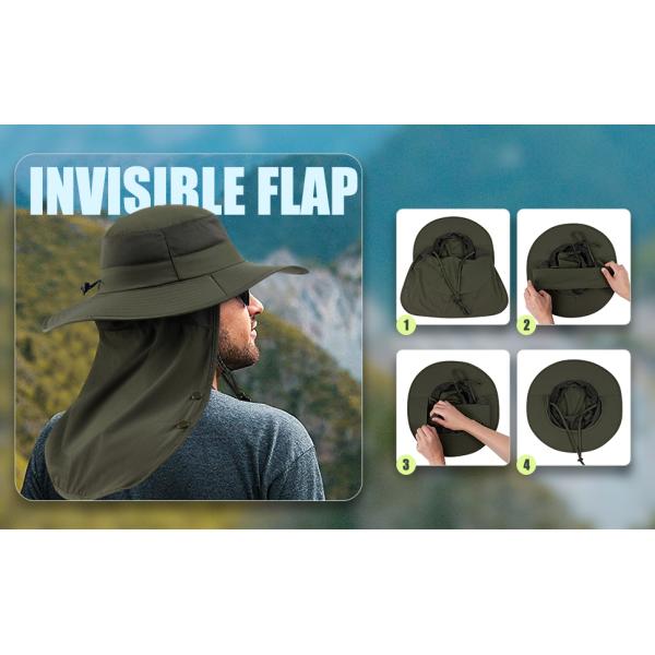 Fishing Hat for Men，Outdoor Sun Hat UPF50+ Mesh Wide Brim Fishing Hat with Neck Flap
