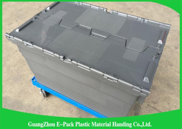 Durable Plastic Storage Bins With Lids / Attached Lid Distribution Containers