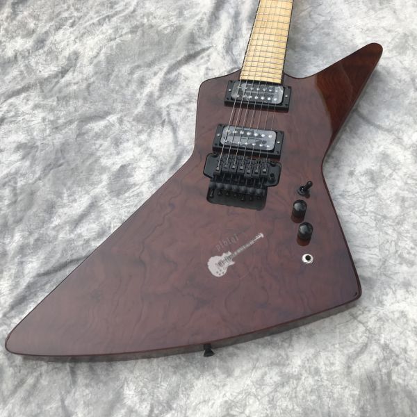 Custom Electric Guitar Brown Rosewood Top Covered Maple Fingerboard 7 Strings Double Swing Customizable Logo