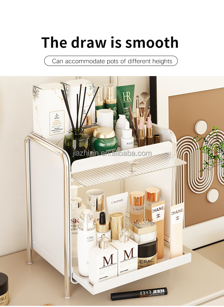 Bedroom Desktop With Cabinet Doors Makeup Display Cabinet Organize Shelf 2 Tier Spice Storage Rack Metal Dust Proof Cup Holder