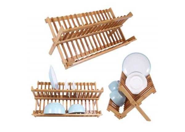 Collapsible Compact Dish Drying Rack Bamboo Wooden Dish Rack Plate Rack
