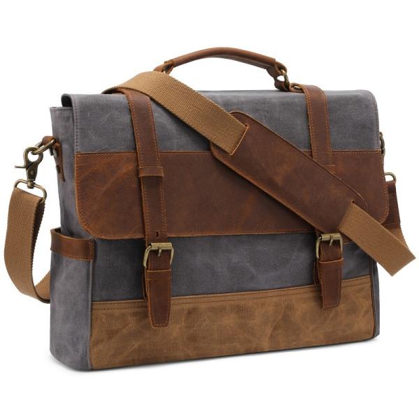 Canvas Vintage Retro Mens Leather Laptop Bag 15.6 Inch