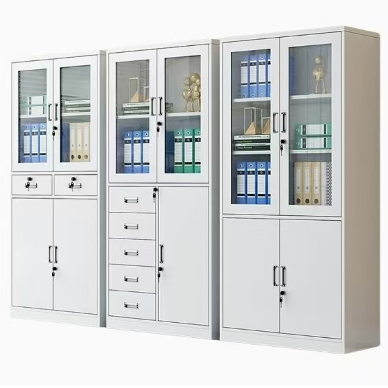 Modern Design 2-Door Glass Steel Cabinet with Adjustable Shelf Factory Metal Filing Cupboard for Home Office Storage Cabinet