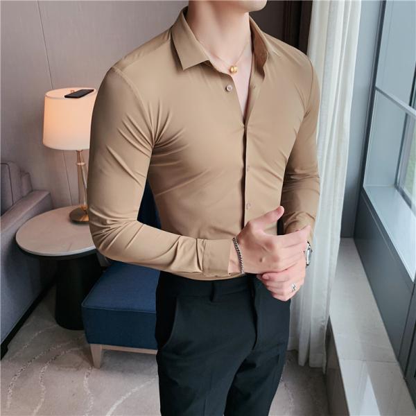 Autumn DRESS SHIRTS Business Casual Custom Long Sleeve Solid Cotton Slim Fit Men Shirt