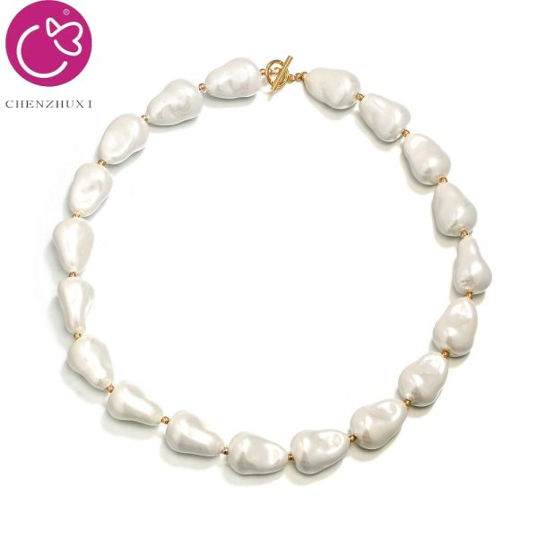 Women New Fashion Large Baroque Pearl Necklace Faux Pearl Jewelry Gold Beaded Irregular Pearl Chokers Necklaces