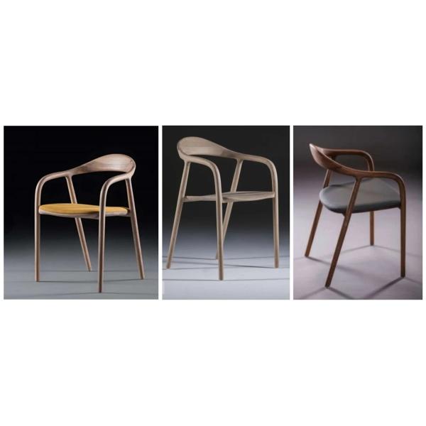 Chaise de salle à manger contemporaine en frêne avec coussin en tissu cuir