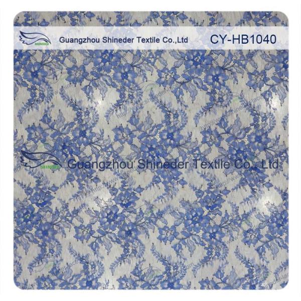 Colored Eyelash Embroidered Lace Trim , Bridal Gown Floral Lace Fabric