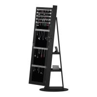 Modern Full Length Mirror Jewelry Cabinet with 3 Back Shelves HD Real Glass Mirror and Makeup Storage