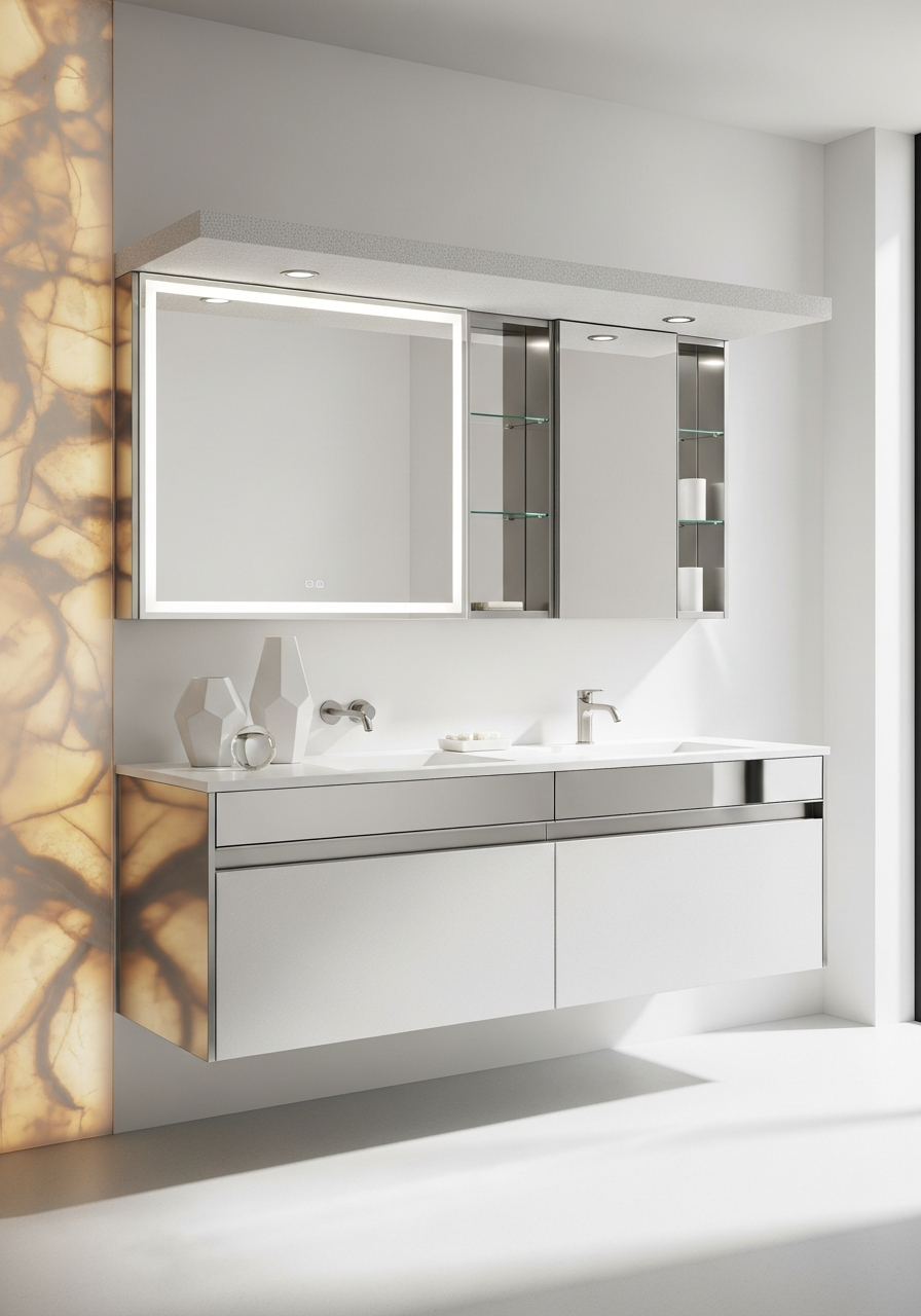 Pearl White Bathroom Vanity Cabinet in 304 Stainless Steel