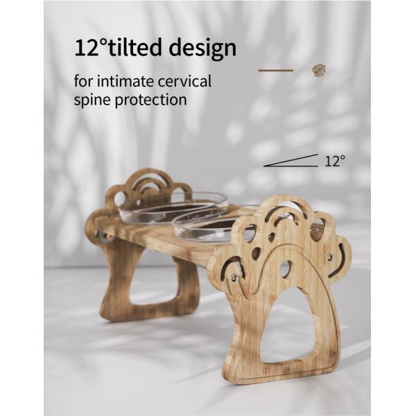 Commercial Buyer E-commerce Stores Elevated Wood Pets Feeder Holder with 2 Glass Bowls