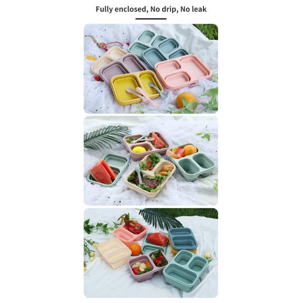 Food Grade Three Compartments Silicone Bento Lunch Box for Kids Customized Request