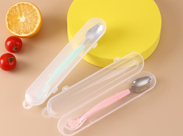 wholesale Cartoon Design Printing Handle Baby Kids Spoon And Fork Set Stainless Steel silicon handle cute flatware set