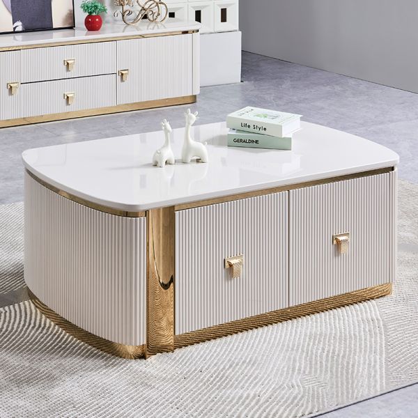 Modern Luxury Wooden TV Stand and Coffee Table Set Furniture Large Storage Home White Center Wood Living Room Coffee Table