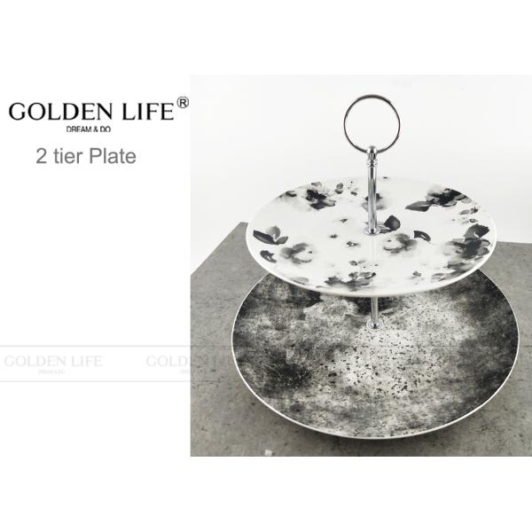 Porcelain Ceramic Fruit Plates Cupcake Stand Tower Fruit Dessert Tray Stand Black Flowers