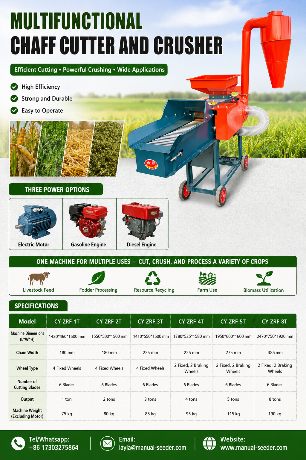 Carbon Steel Chaff Cutter With Grinder Straw Crusher Powerful Grain Pulverizing Machine