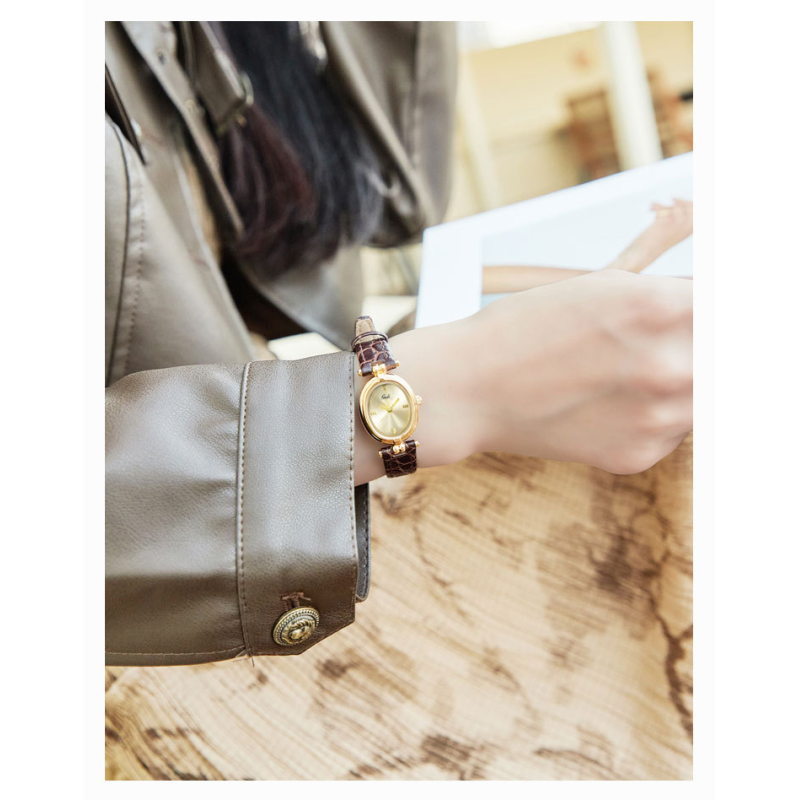 Vintage Women's Dress Watch – Sunburst Gold Dial Black Leather Strap
