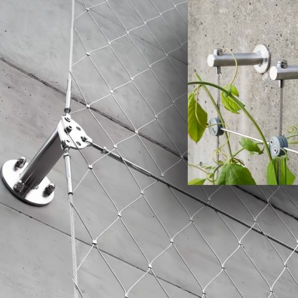 Stainless Steel Rope Green Wall Trellis System Custom Cut & Bend Metal Netting