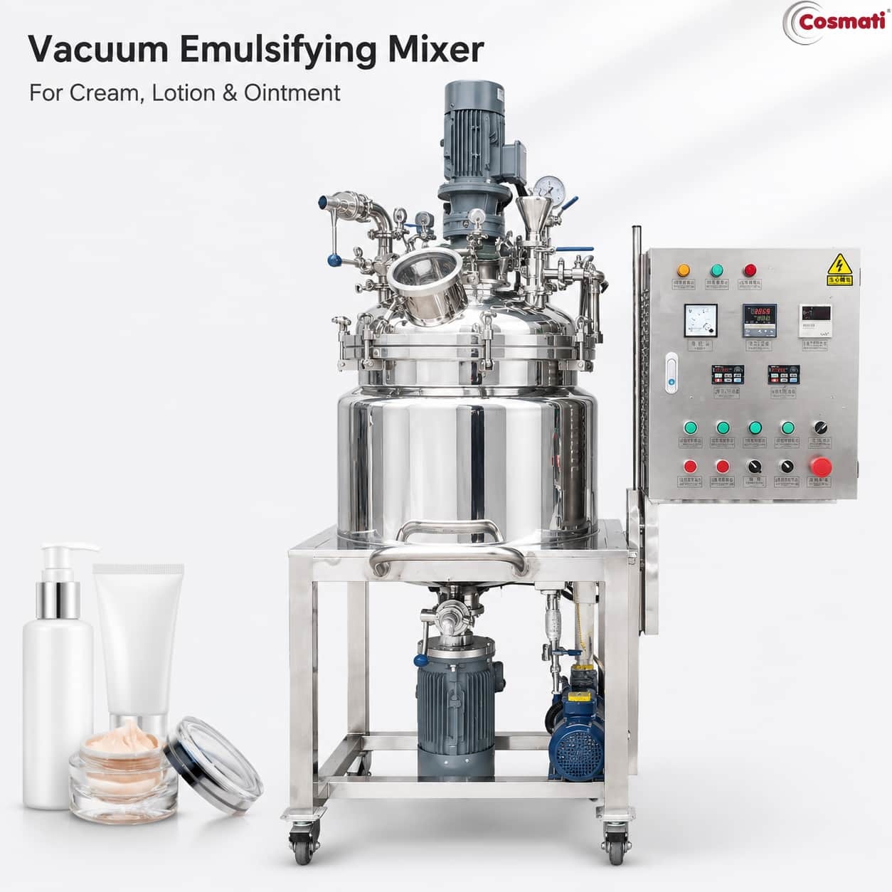 High Speed Fixed Vacuum Homogenizer Emulsifier Mixer 50L for Cream Lotion Sunscreen