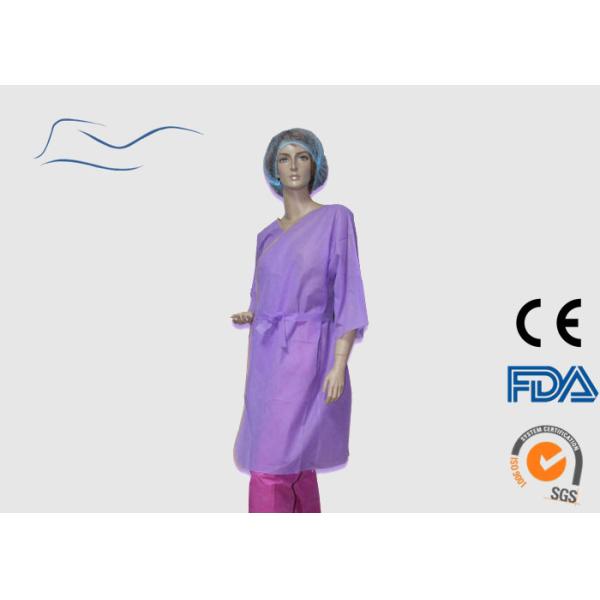 Non Woven Disposable Purple Spa Robe Opening Cuffs Style CE / ISO Certificate
