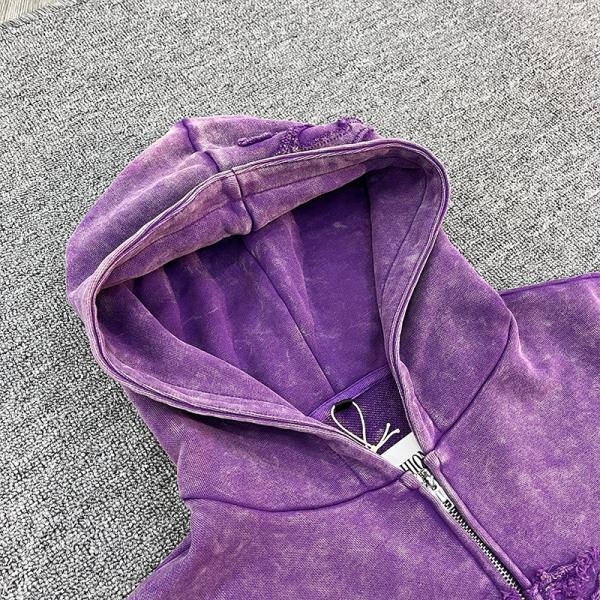 Sudadera con capucha pesada con parche bordado personalizado, lavado ácido French Tetty, vintage, con cremallera, desgastada, sobredimensionada