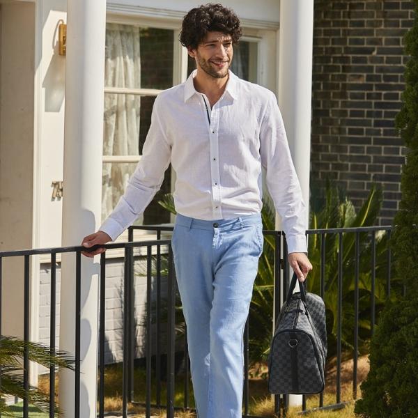 4 Seasons Cotton Mens Casual Linen Shirts Lightweight Long Sleeve