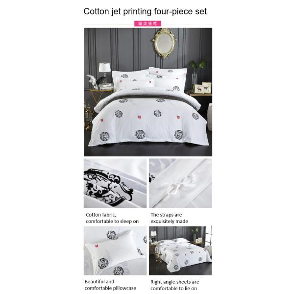 300tc style ethnique chinois imprimé lit en coton de quatre pièces pour un hôtel populaire