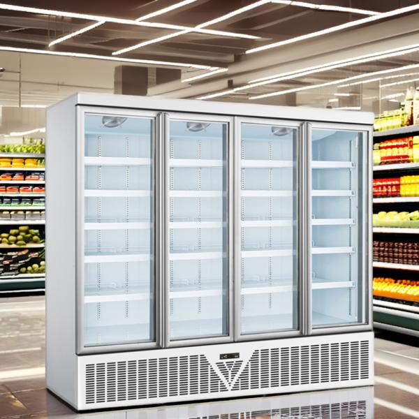 2024 4-Door Glass Door Display Supermarket Beverage Freezer Chiller 220V LED Light Cool Climate Type Refrigeration Equipment