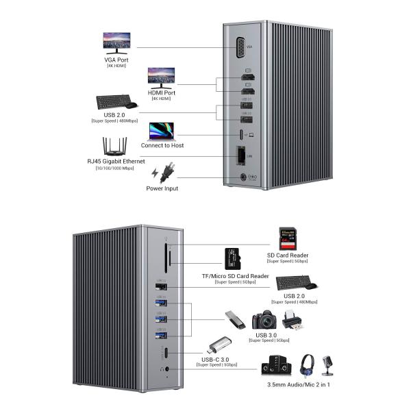 Алюминиевые 16 в 1 USB-C док-станции с HDMI 4K видео выход VGA порт для ноутбука Macbook