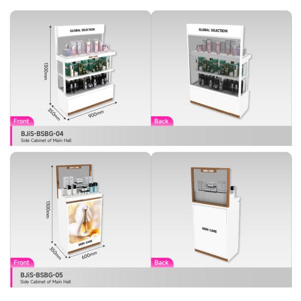 Perfume Display Showcase Platinum Wooden Showcase Cabinet With Light Box For Branding Cosmetic Store Shelf And Premium Display Furniture
