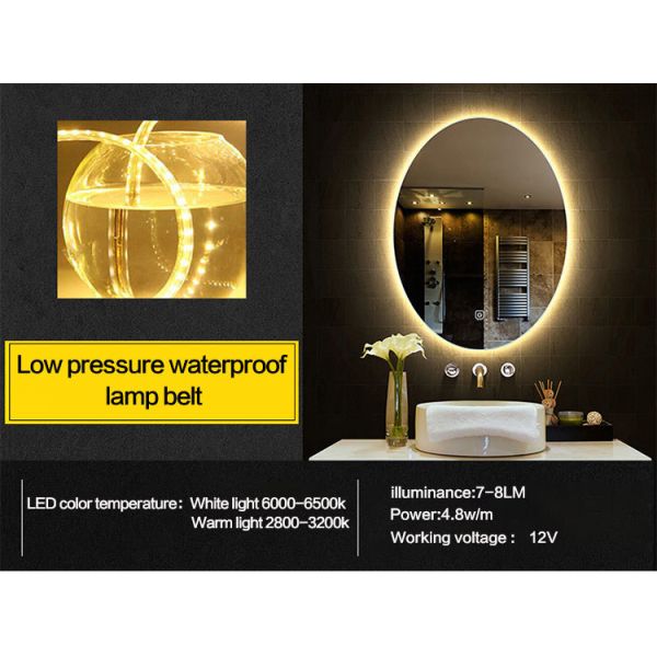 HD Copper Free Silver Bathroom Mirror , Waterproof LED Oval Bathroom Mirror