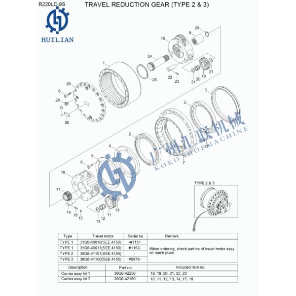 39Q6-42100 39Q6-42101 31N6-40031 31Q6-40020 38Q6-41100 39Q7-40100 Final Drive for Hyundai R220LC-9S Excavator Parts