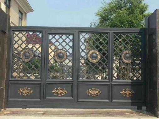 Sblack Primed Antique Wrought Iron Gates / Double Entry Residential Iron Gates