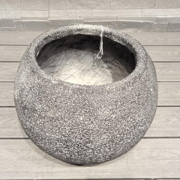 Grey Textured  Round Fiber Clay Planter With Natural Rock-like Pattern