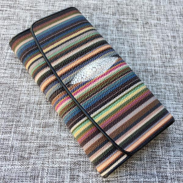 Stripe Designer Authentic Stingray Skin Women's Long Clutch Wallet Genuine Leather Female Purse Lady Large Card Holders
