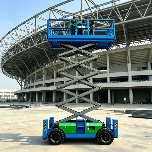 Electric Rough Terrain Off Road Scissor Lift 30 Ft Emergency Infrastructure Rebuilding