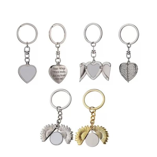 Custom Blank Metal Keychain Openable Sublimation Sunflower Locket Key Chain Valentine's Day Gift