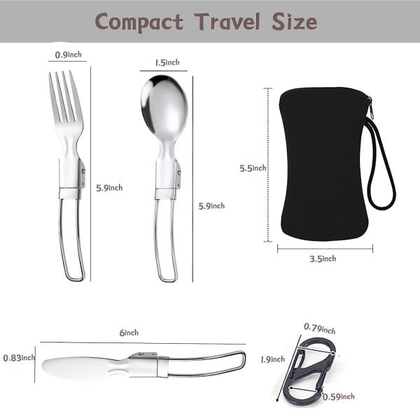 Stainless Steel Folding Knife Spoon Fork, Camping Utensils Set Foldable Travel Utensils with Case Stainless