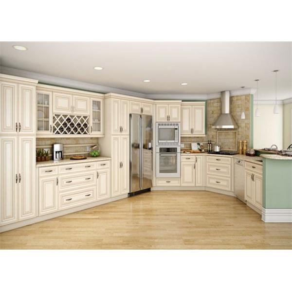 Ancient Solid Wood Kitchen Cabinets , Hanging Kitchen Wall Cabinets With Quartz Stone Countertop