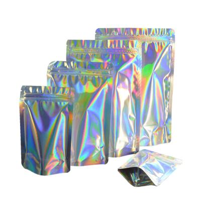 Impressão personalizada Holográfica Stand Up Pouch Mylar Zipper Bags One Side Clear para alimentos