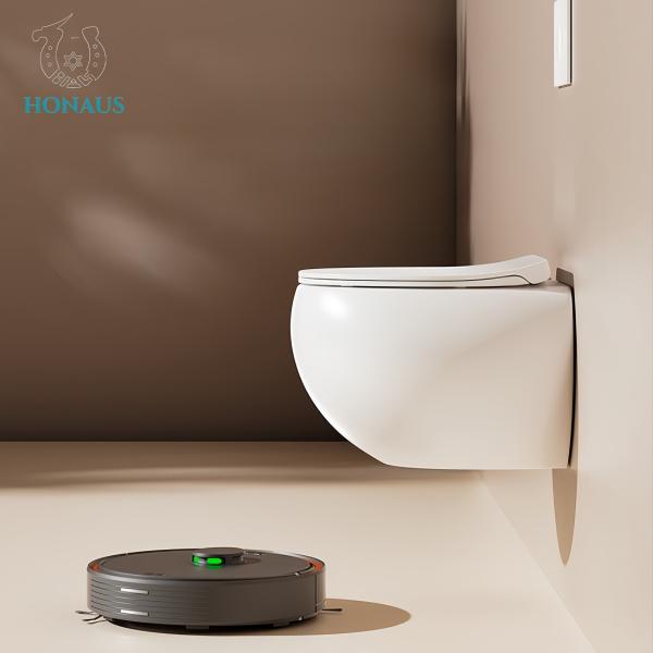 Modern Bathroom Wall Hung Toilet Bowl Egg Shape Easy Maintenance P Trap Ceramic White