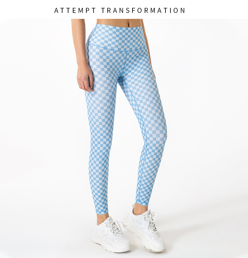 Решетка высокое Waisted шахматной доски брюк йоги XL женщин разминки Wicking пота