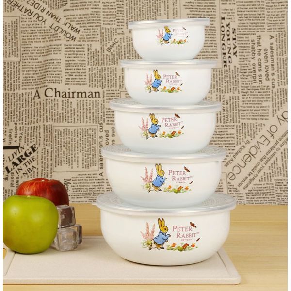 Logo Printing Enamel Ice Bowl Set 10 12 14 16 18cm Enamel Metal Food Storage Bowls