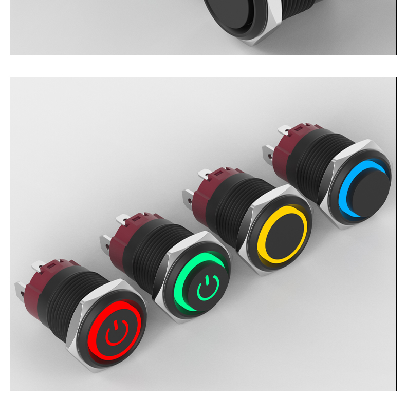 15A High Current Self-Locking LED Momentary Industrial Control Power Switch 16MM Alumina Push Button 1NO Waterproof IP65 Max