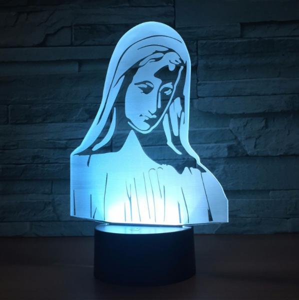 Virgin Mary 7 Colors Change 3D LED Night Light with Remote Control Ideal For Birthday Gifts And Party Decoration