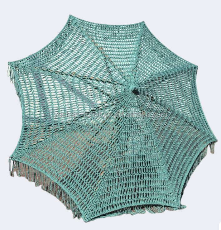 9 ft Yellow INS Trend Resort Umbrella Parasol Woven Crochet Umbrella Tassel Macrame Parasol